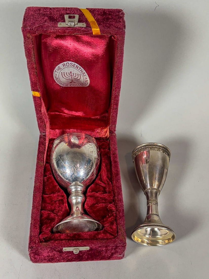 2 STERLING SILVER KIDDISH CUPS, 2.5" X 5.25" AND 2.75" X 5.25" (1 of 6)