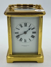 AN A STOWELL AND CO CARRIAGE CLOCK, BOSTON. 6" X 3.25" X 2.5'