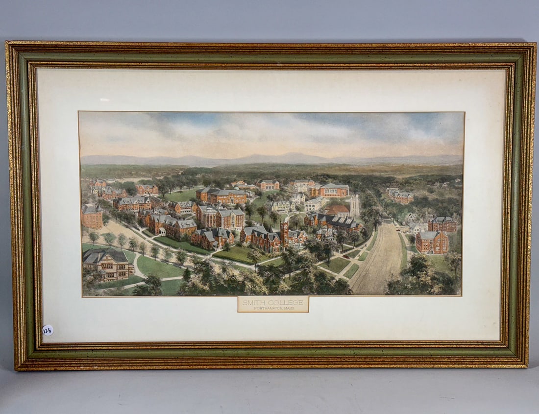 A 19TH CENTURY PRINT OF SMITH COLLEGE AND NORTHAMPTON, 22.5" X 36.5" (1 of 7)