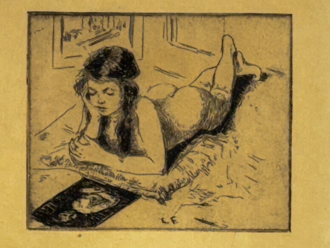 SUZANNE VALADON, FRAMED ETCHING, 7.5" X 7.5" FRAMED AND 4" X 4" SIGHT: SUZANNE VALADON, FRAMED ETCHING, 7.5" X 7.5" FRAMED AND 4" X 4" SIGHT