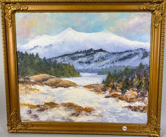 IMPRESSIONIST WINTER LANDSCAPE SIGNED WIFRED BOWEN, MID 20TH CENTURY. 23" X 27" FRAMED AND 19" X 27"