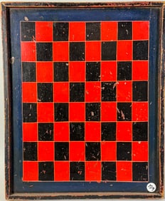 AN ANTIQUE PAINTED WOOD GAME BOARD