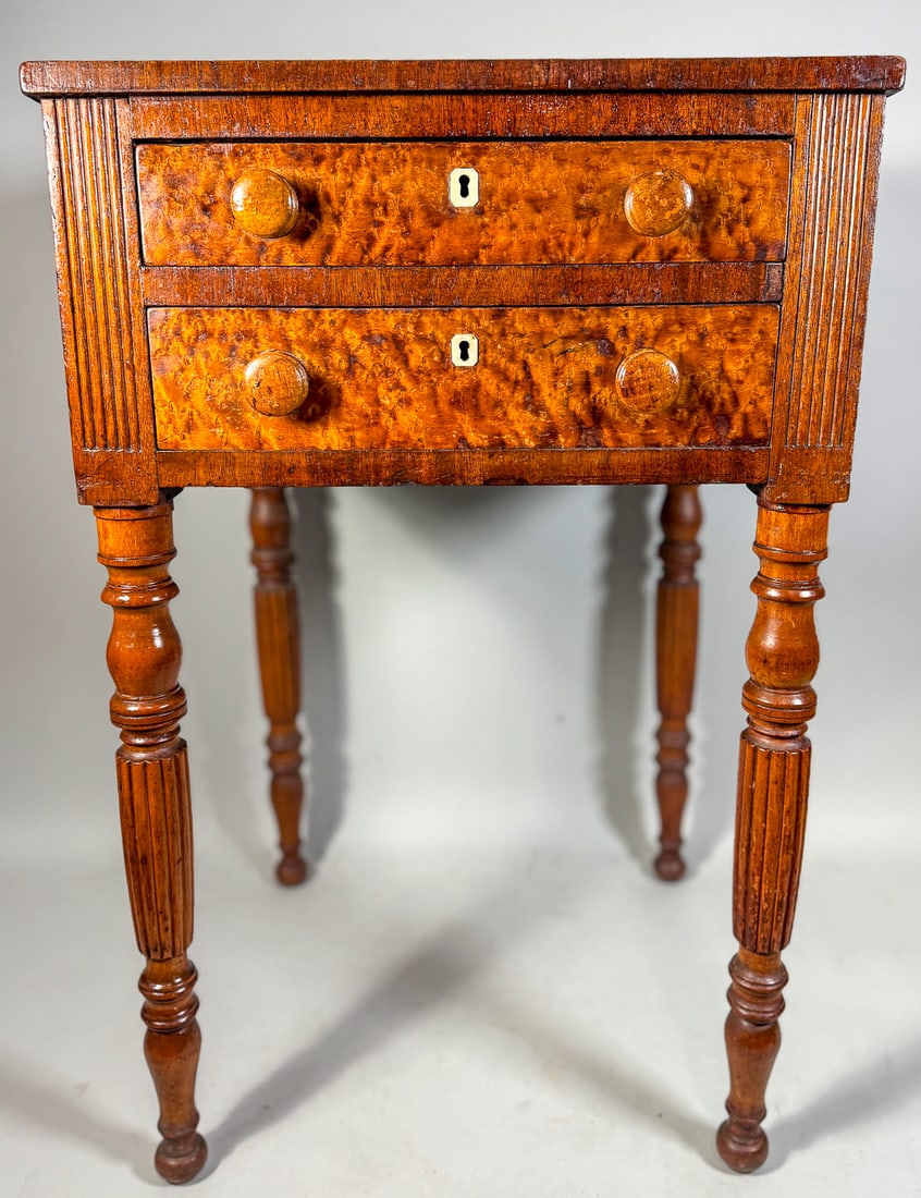 19TH CENTURY TWO DRAWER WORKSTAND W/ BIRDSEYE MAPLE DRAWERS (1 of 6)