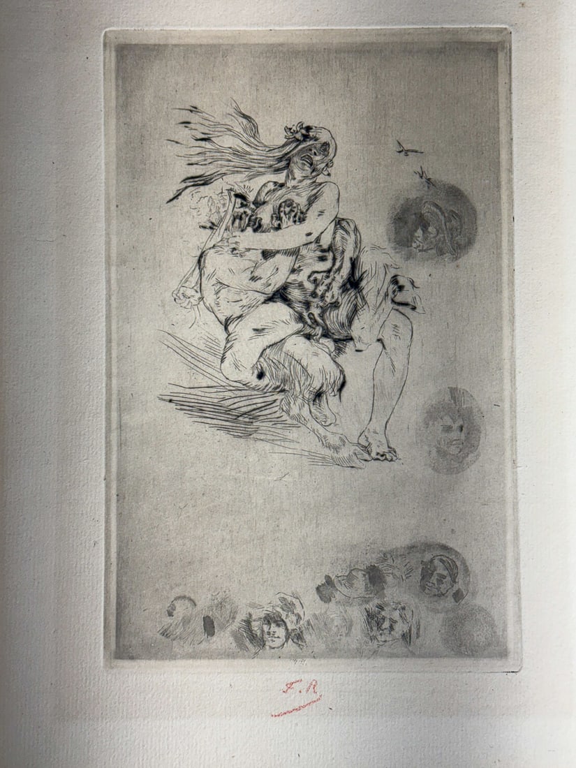 FELICIEN ROPS, "COUROISIE EXAGEREE" SIGNED ETCHING ON PAPER 8.5" X 5.5". PROVENANCE:THE GRILLO (1 of 5)
