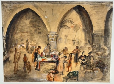 JANE BERLANDINA "MARKET" WC AND INK ON PAPER, 1934, 14.5" X 9"SIGHT. PROVENANCE:THE GRILLO REVOCABLE