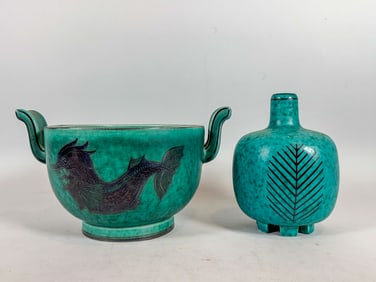 2 PIECES GUSTAVSBURG POTTERY, 9" X 6" AND SMALLER