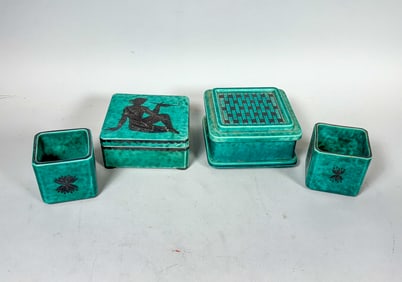 4 PIECES GUSTAVSBURG POTTERY, 4" X 4" X 2.5"