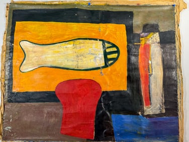 WILL BARNET ( ATTRIBUTED TO) ABSTRACT PAINTING ON CANVAS, 37" X 30"