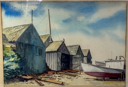 WATERCOLOR OF THE SEASIDE,  SIGNED GABEL. 29" X 23" FRAMED AND 20.5" X 14.5" SIGHT