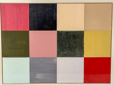 1960S OP ART "COLORED SQUARE", 18.5" X 15.5" FRAMED AND 8.5" X 11.5" SIGHT