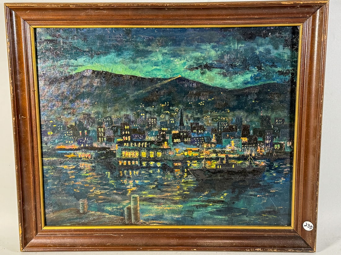 RUTH ROSENFELD OIL ON BOARD "CITY AT NIGHT", 19" X 24" FRAMED AND 16" X 19" SIGHT: RUTH ROSENFELD OIL ON BOARD "CITY AT NIGHT", 19" X 24" FRAMED AND 16" X 19" SIGHT