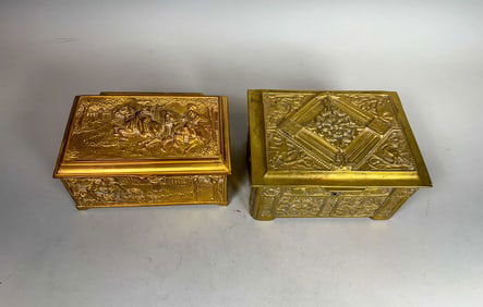 2 CONTINENTAL GILDED BRONZE CASKETS, 5.5" X 4" X 3.5"