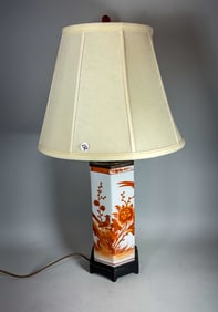 ANTIQUE CHINESE HAT VASE CONVERTED TO LAMP, 26" OVERALL