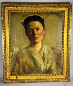 PORTRAIT OF A WOMAN,OIL ON CANVAS  18.5" X 22" FRAMED AND 14.5" X 17.5" SIGHT