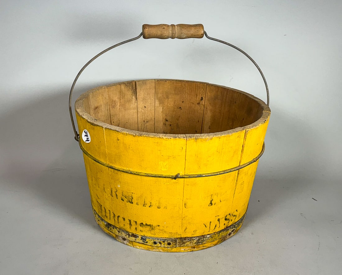 ANTIQUE BUCKET IN MUSTARD PAINT, 11.5" X 8.5" (1 of 7)