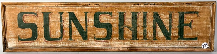 ANTIQUE WOODEN SIGN "SUNSHINE", 6" X 25"