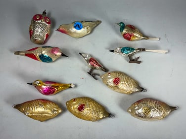 VINTAGE MERCURY GLASS CHRISTMAS ORNAMENT BIRDS, 4" AND SMALLER