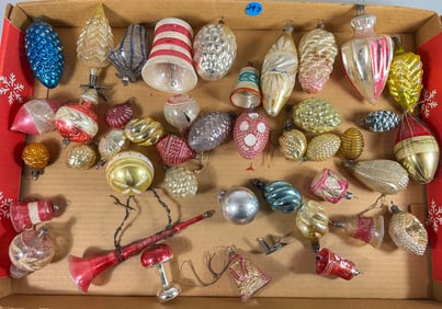 VINTAGE MERCURY GLASS CHRISTMAS ORNAMENT FISH, 4" AND SMALLER