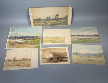 7 WATERCOLORS BY H.R. BURDICK, 11" X 9" AND SMALLER
