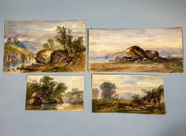 4 ENGLISH WATERCOLORS, UNSIGNED, 12" X 6" AND SMALLER