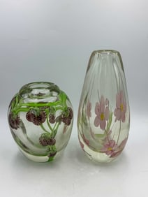 2 VINTAGE PAPERWEIGHT VASES, 8" TALL AND 6" TALL