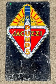 VINTAGE JACUZZI PUMP ADVERTISING SIGN, 36" X 20"
