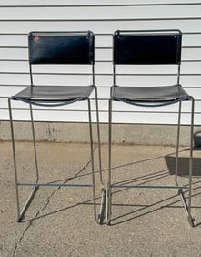 PAIR OF LEATHER AND CHROME GIANDOMENICO BELOTTI MIDCENTURY MODERN BAR STOOLS