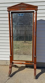 ORMALU MOUNTED MAHOGANY CHEVAL MIRROR, 40" X 82"