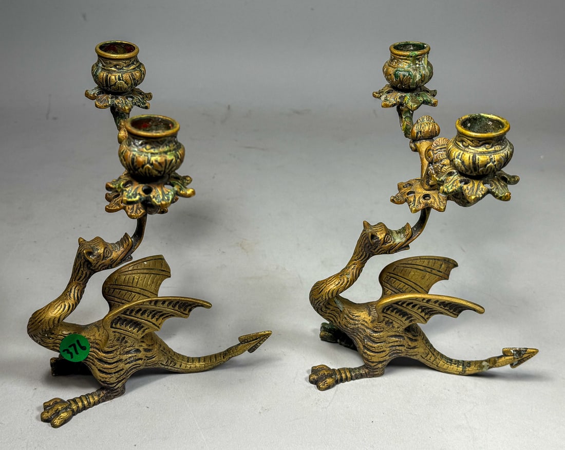 A PAIR OF BRONZE GRIFFIN FORM CANDELABRA, 7.5" X 7.5" X 8.5" (1 of 6)