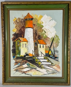 IMPRESSIONIST PALETTE KNIFE PAINTING SIGNED SERAFINE, MID 20TH CENTURY. 25" X 20" FRAMED AND 20" X