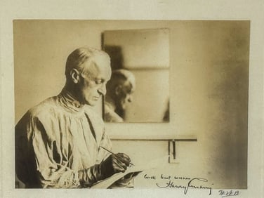 PHOTOGRAPH OF HARVEY CUSHING SIGNED BY CUSHING AND BY THE PHOTOGRAPHER, LOWER RIGHT. 9.25" X 8"