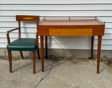 MIDCENTURY MODERN DESK AND CHAIR, 36" X  21" X 30"