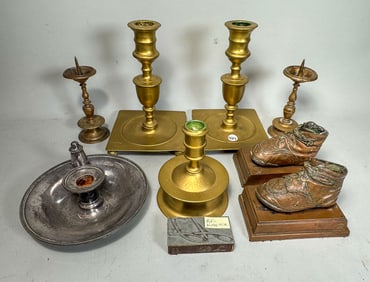 MISC. ANTIQUE BRASS CANDLESTICKS
