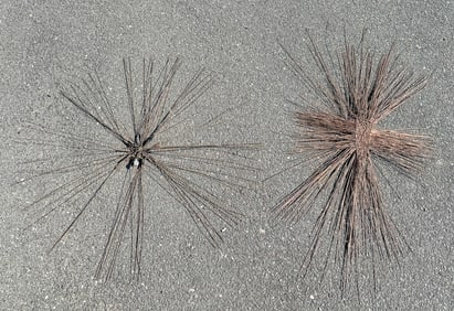 2 COPPER MIDCENTURY MDOERN WALL SCULPTURES BY JACK SCHAINEN, 43" DIAMETER EACH