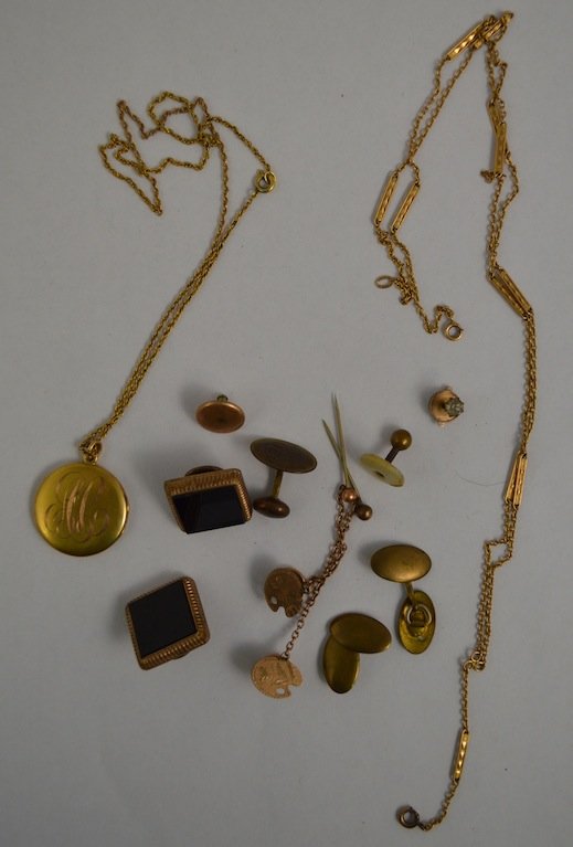 LOT OF GOLD JEWELRY: LOT OF GOLD JEWELRY INCLUDING CUFF LINKS, NECKLACE & LOCKET. 47.63 GRAMS