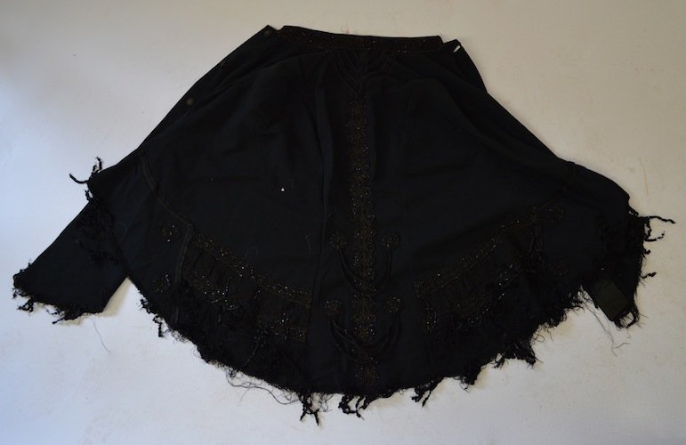 LARGE LOT OF 18TH AND 19TH C. CLOTHING: LARGE LOT OF 18TH AND 19TH C. CLOTHING INCLUDING BEADWORK, LACE, VELVET, ETC.
