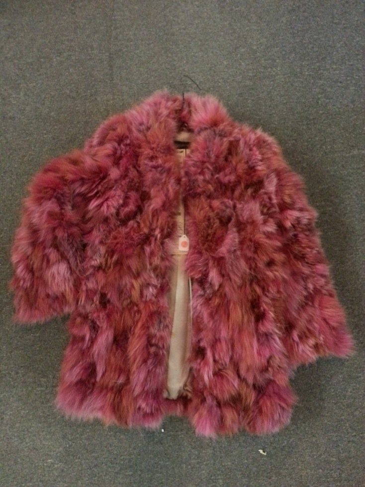 PINK DYED FOX FUR COAT: PINK DYED FOX FUR COAT