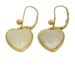 14K GOLD HEART SHAPED MoP EARRINGS, 3.77 GRAMS