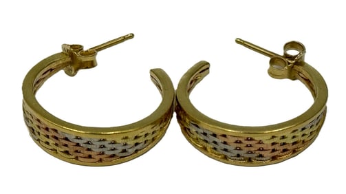 PAIR 14K GOLD TRICOLOR EARRINGS, 6.05 GRAMS