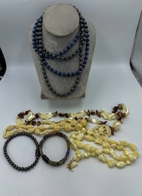 BONE/SHELL/HARDSTONE COSTUME JEWELRY LOT