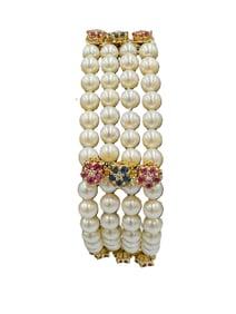 14K GOLD HANDMADE PEARL, NATURAL RUBY, AND NATURAL SAPPHIRE BRACELET W/ A SLIDE CLASP, 50 GRAMS