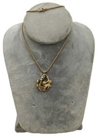 14K GOLD HAND MADE FASHION PENDANT AND CHAIN, 19" LONG CHAIN AND 30MM X 23.5MM PENDANT. 16.2 GRAMS