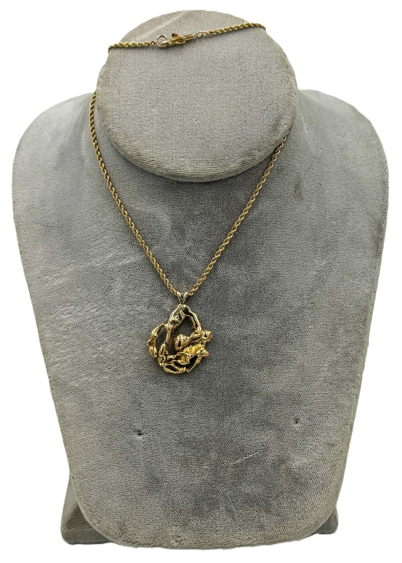 14K GOLD HAND MADE FASHION PENDANT AND CHAIN, 19" LONG CHAIN AND 30MM X 23.5MM PENDANT. 16.2 GRAMS (1 of 8)