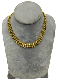 18K GOLD HAND ASSEMBLED DESIGNER FASHION NECKLACE W/ BOX CLASP, 15" LONG AND 46.7 GRAMS