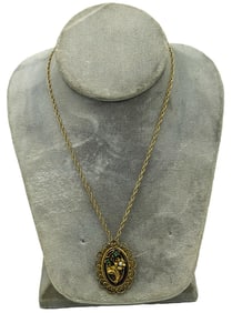 14K GOLD HAND ASSEMBLED PEARL AND CHRYSOPRASE FASHION PENDANT AND CHAIN W/ SPRING RING CLASP. 16.3