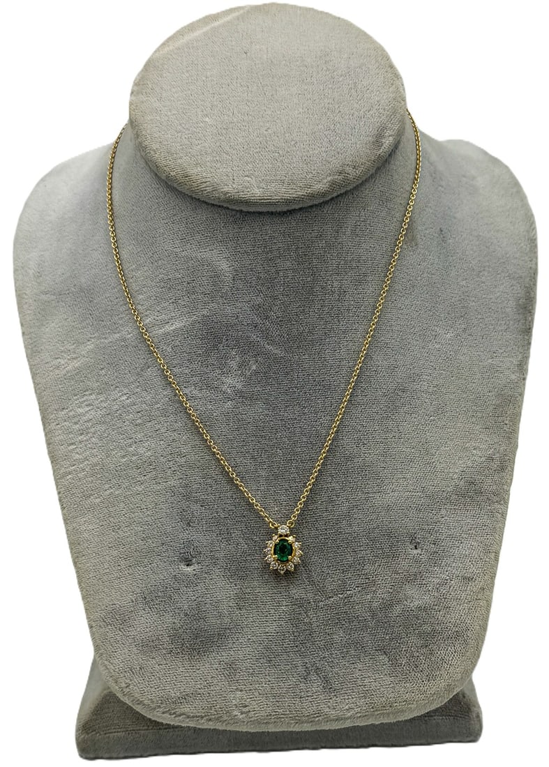A 14K GOLD PENDANT NECKLACE W/ EMERALDS AND DIAMONDS, 4.19 GRAMS (1 of 5)