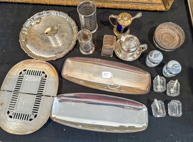 A LOT OF SILVER PLATE ETC.