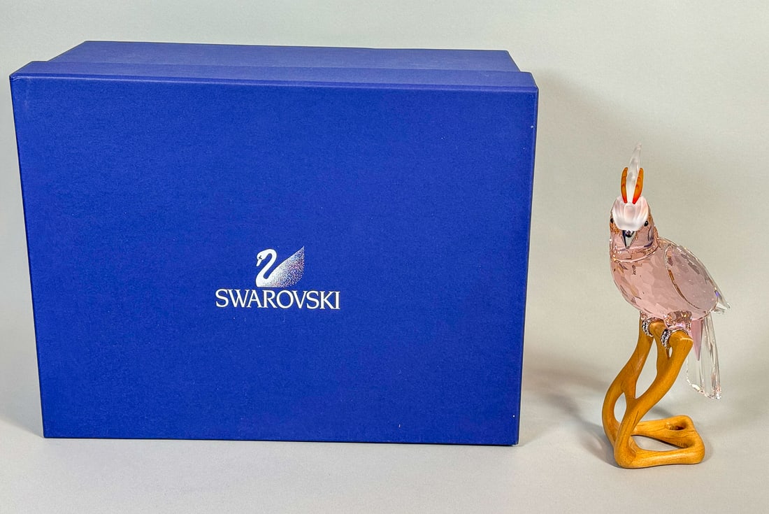 SWAROVSKI "RED COCKATOO" CRYSTAL FIGURINE W/ BOX 9.5"T: SWAROVSKI "RED COCKATOO" CRYSTAL FIGURINE W/ BOX 9.5"T