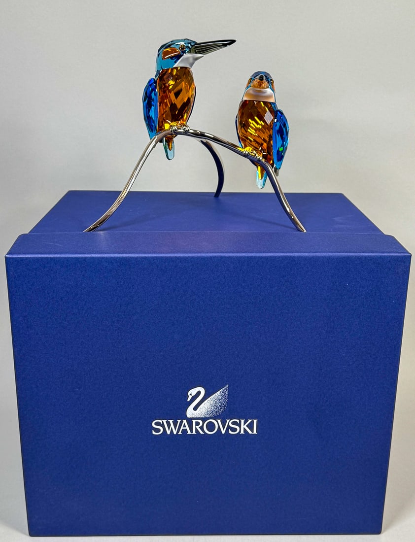 SWAROVSKI  "BLUE TURQUOISE KING FISHERS" CRYSTAL FIGURINE W/ BOX 8" X 6.5" X6" (1 of 7)