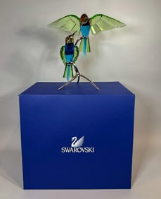 SWAROVSKI "BEE EATERS PERIDOT "CRYSTAL FIGURINE W/ BOX 12" X 13"